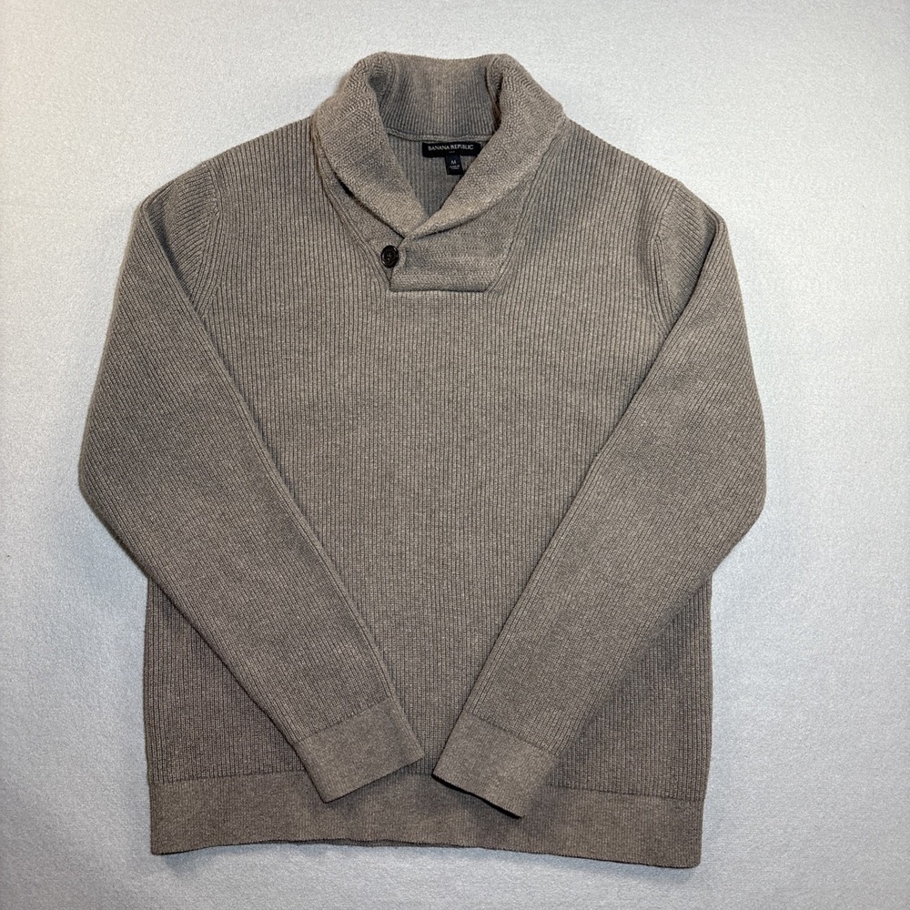 Banana Republic Shawl Collar Sweater Mens M Brown‎ Marled Knit Pullover Academia